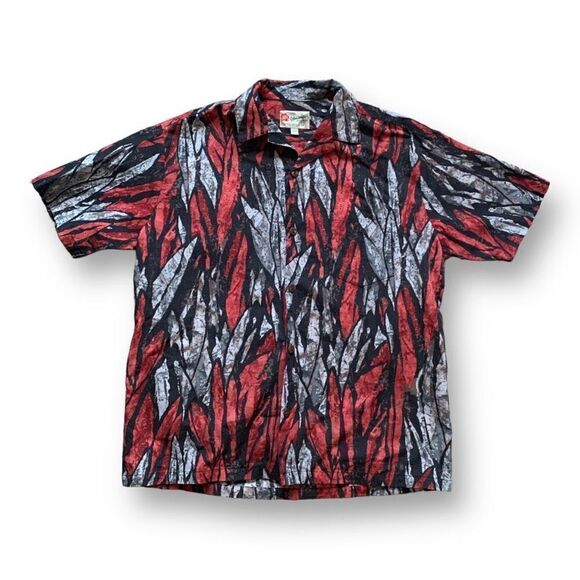 Vintage Shirt Red Black Abstract Short Sleeve Boxy Camp Collar Hawaiian Printed - Picture 1 of 12